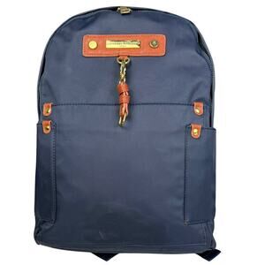 Adrienne Vittadini Backpack Unisex Navy Blue Zip Top Closure Preppy Pockets Logo